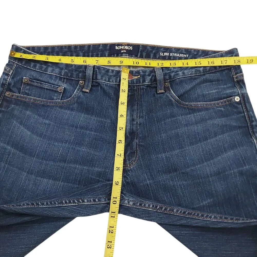 Bonobos Jeans Mens 38x32 Blue Slim Straight Durable Ringspun Denim Casual Work
